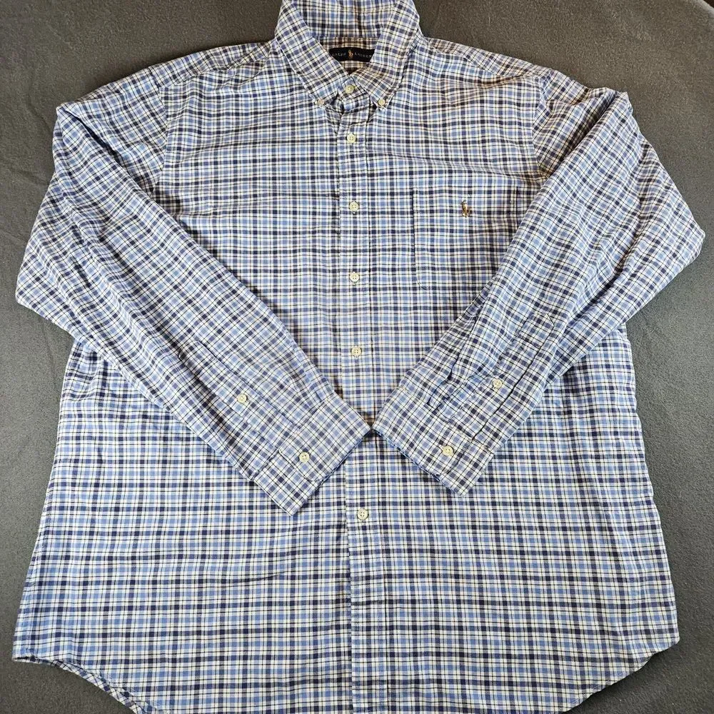 Polo Ralph Lauren Button Down Men's‎ Shirt Size 2XL XXL Blue Plaid